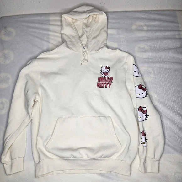 Hello Kitty Women's XL Graphic Hoodie Pullover Off-White Sweatshirt Hello Kitty - Picture 1 of 5